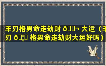 羊刃格男命走劫财 🐬 大运（羊刃 🦍 格男命走劫财大运好吗）